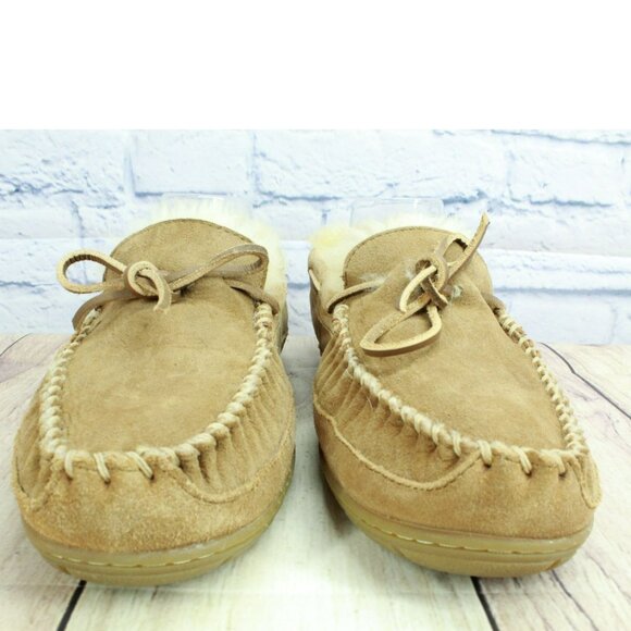 LL Bean Brown Suede Wicked Good Shearling Lined Moccasin Slippers Size 11 M - Picture 4 of 9